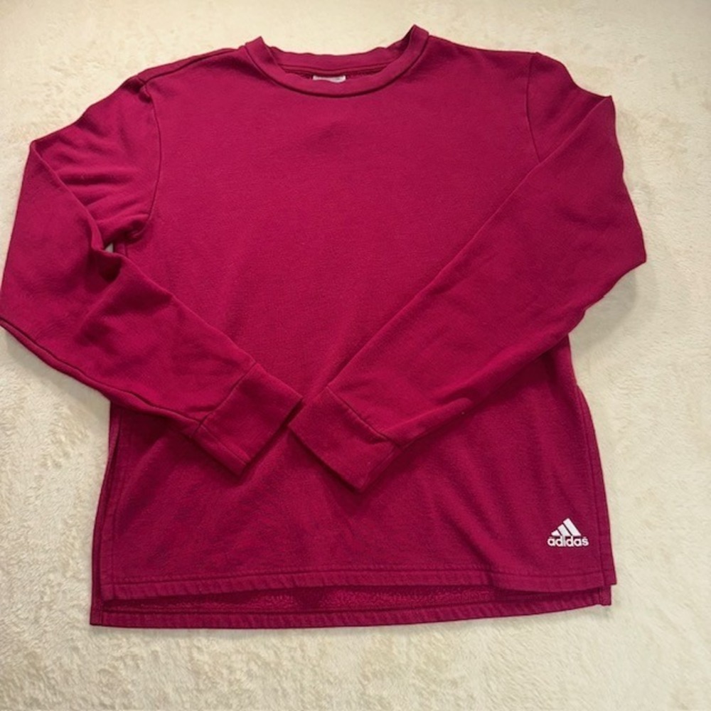 Adidas Womens Magenta Pink Fleece Crewneck Sweatshirt Pullover Logo XS